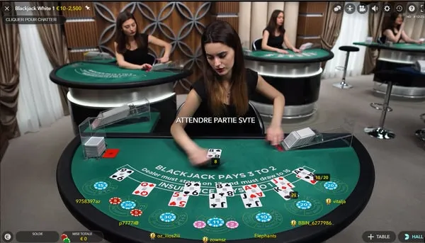 image d'un croupier en pleine partie de blackjack en ligne