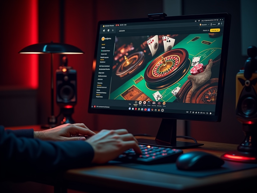 Un joueur en ligne concentré sur son écran, explorant des stratégies pour maximiser ses gains au Peppermill Casino