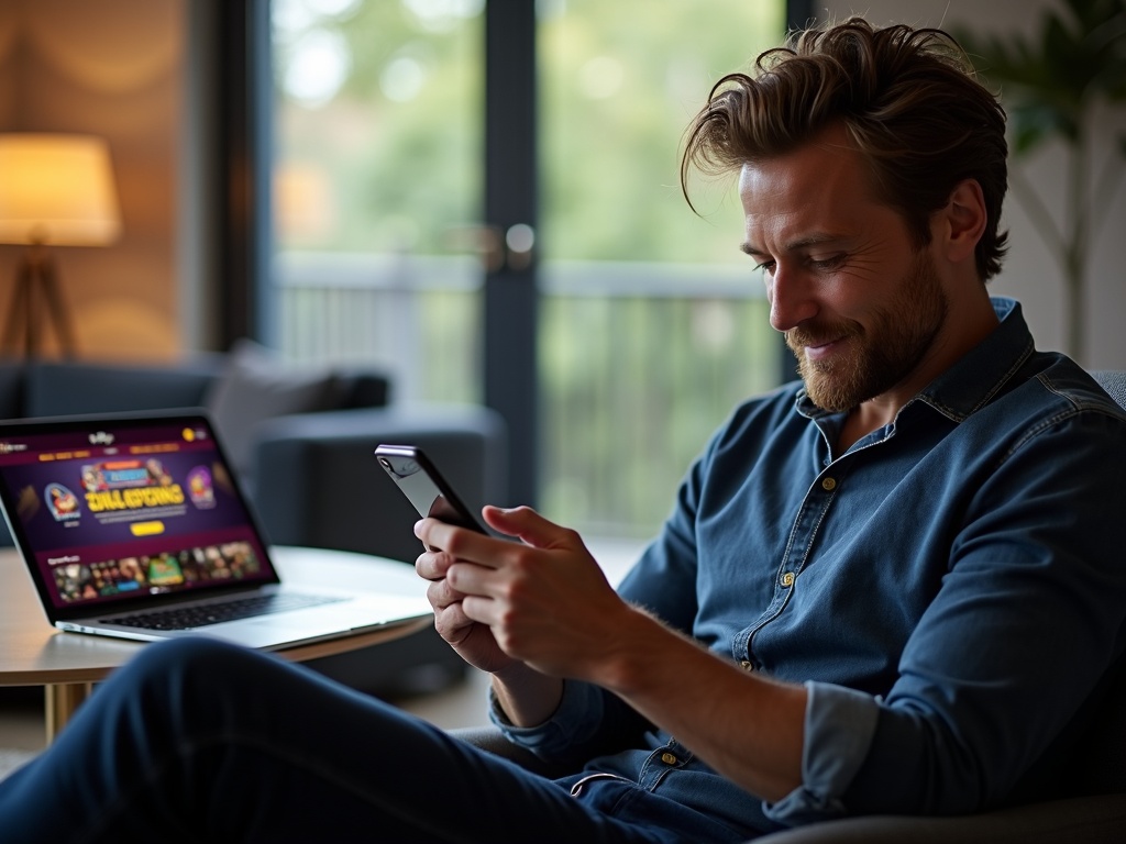 Deux hommes concentrés sur leurs smartphones comparant les boosts et avantages de Bwin Casino face à Peppermill Casino