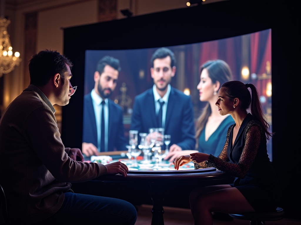 Un croupier distribue des cartes à une table de blackjack virtuelle sur Versailles Casino en direct